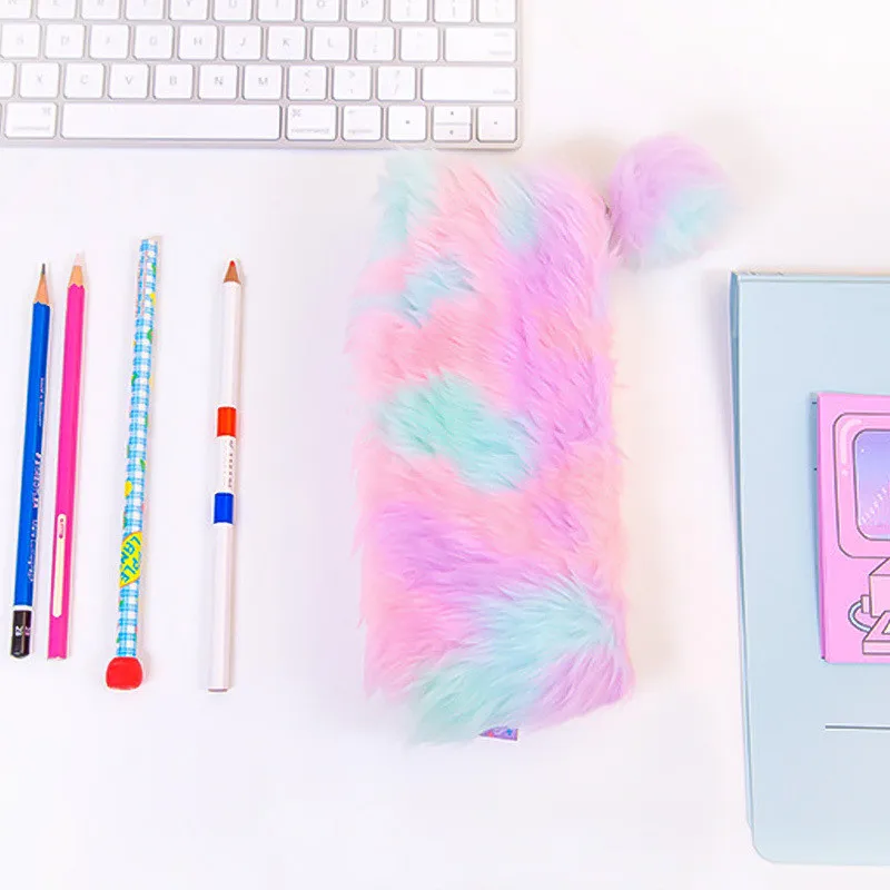 Beliebte Bunte Детские Подарочные пеналы Kawaii большой емкости плюшевый Пенал школьный принадлежности косметичка канцелярские сумки с молнией
