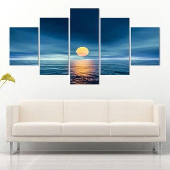 

5 Panel Sea Full Moon Landscape Canvas HD Print Painting Modular Pictures Art Poster Frame Wall Modern Home Decor Living Room