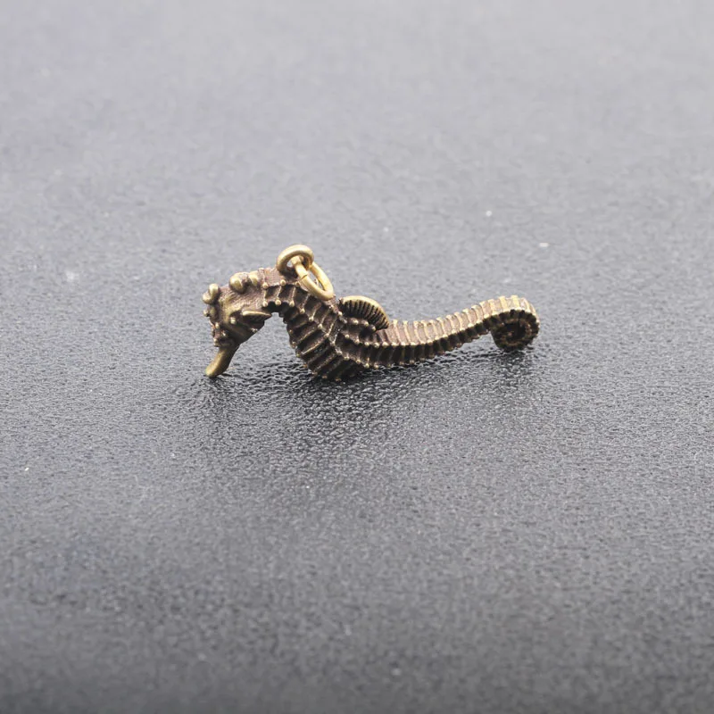 Винтажное милое кольцо для ключей из чистой латуни с подвеской в виде морского конька, медное подвесное ювелирное изделие, модный автомобильный брелок, подарки