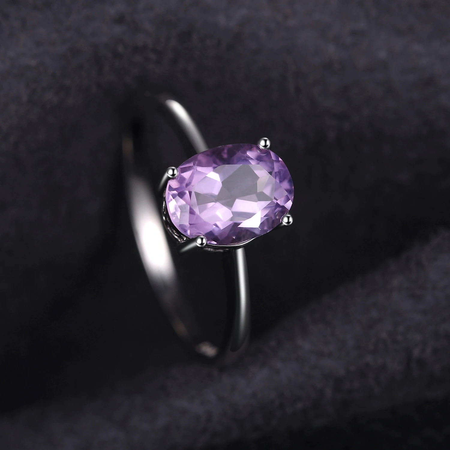 Jewelrypalace Овальный 1.1ct Природные Фиолетовый аметист камень пасьянс кольцо твердых стерлингового серебра 925 Красивые ювелирные изделия для Для женщин
