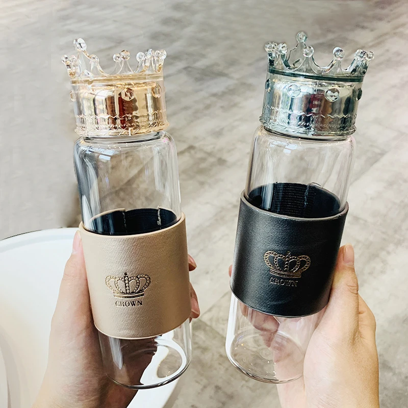 Модная стеклянная бутылка для воды чашка с рельефным корпусом термостойкая