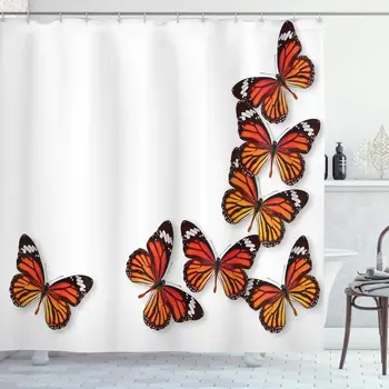 

Butterflies Shower Curtain, Monarch Butterfly Flying Frame Insect Exotic Weather, Cloth Fabric Bathroom Decor Set with Hooks