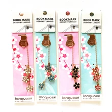 1х Элегантный Цветок сакуры и Бриллиантовая подвеска из металлической цепочки маркер Закладка страницы школы канцелярский подарок для студента