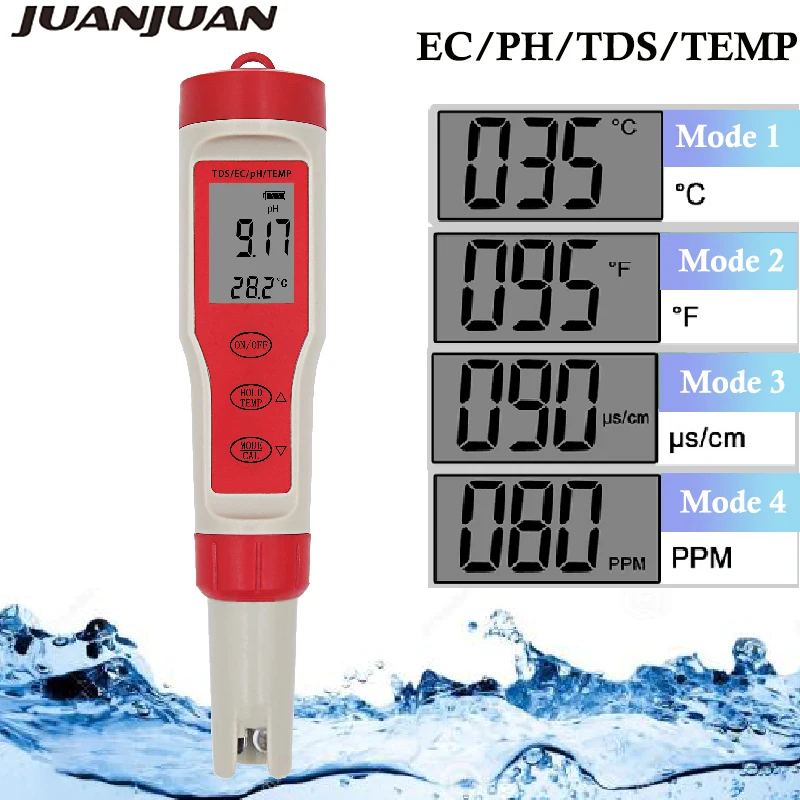 Цифровой рН-метр 4 в 1 PH TDS EC тест er термометр измеритель количества воды винный тестер мочи анализатор кислотность Тест Ручка 20