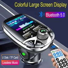JINSERTA-modulador de transmisor FM con Bluetooth inalámbrico con pantalla a Color, reproductor MP3 manos libres, Cargador USB Dual con Control remoto