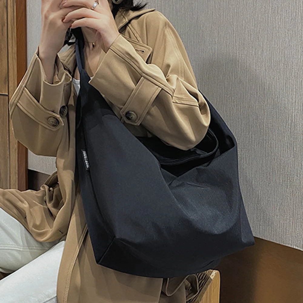 

Повседневные вместительные холщовые сумки-Хобо на плечо для женщин, однотонная женская простая сумка через плечо, женская мягкая сумка-мессенджер