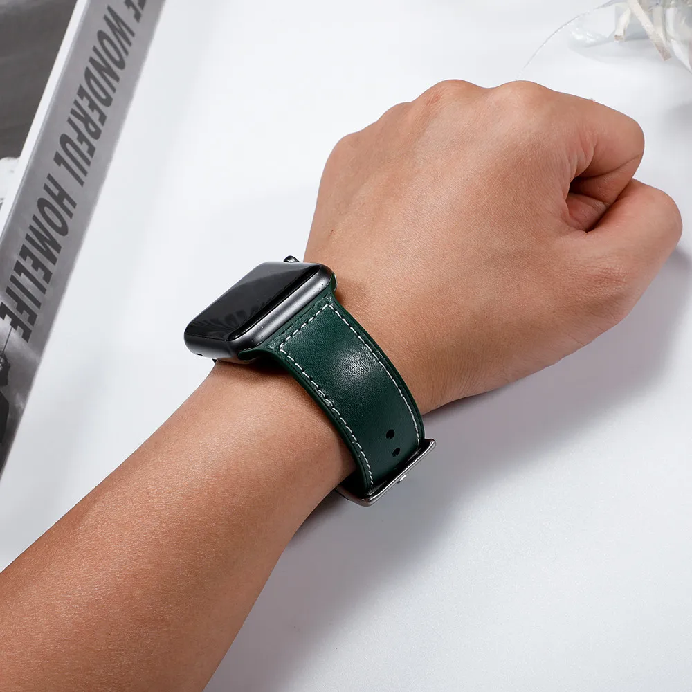 Ремешок из натуральной кожи для Apple watch 42 мм 38 силиконовый браслет iwatch series 6 se 5 4 3 2 1