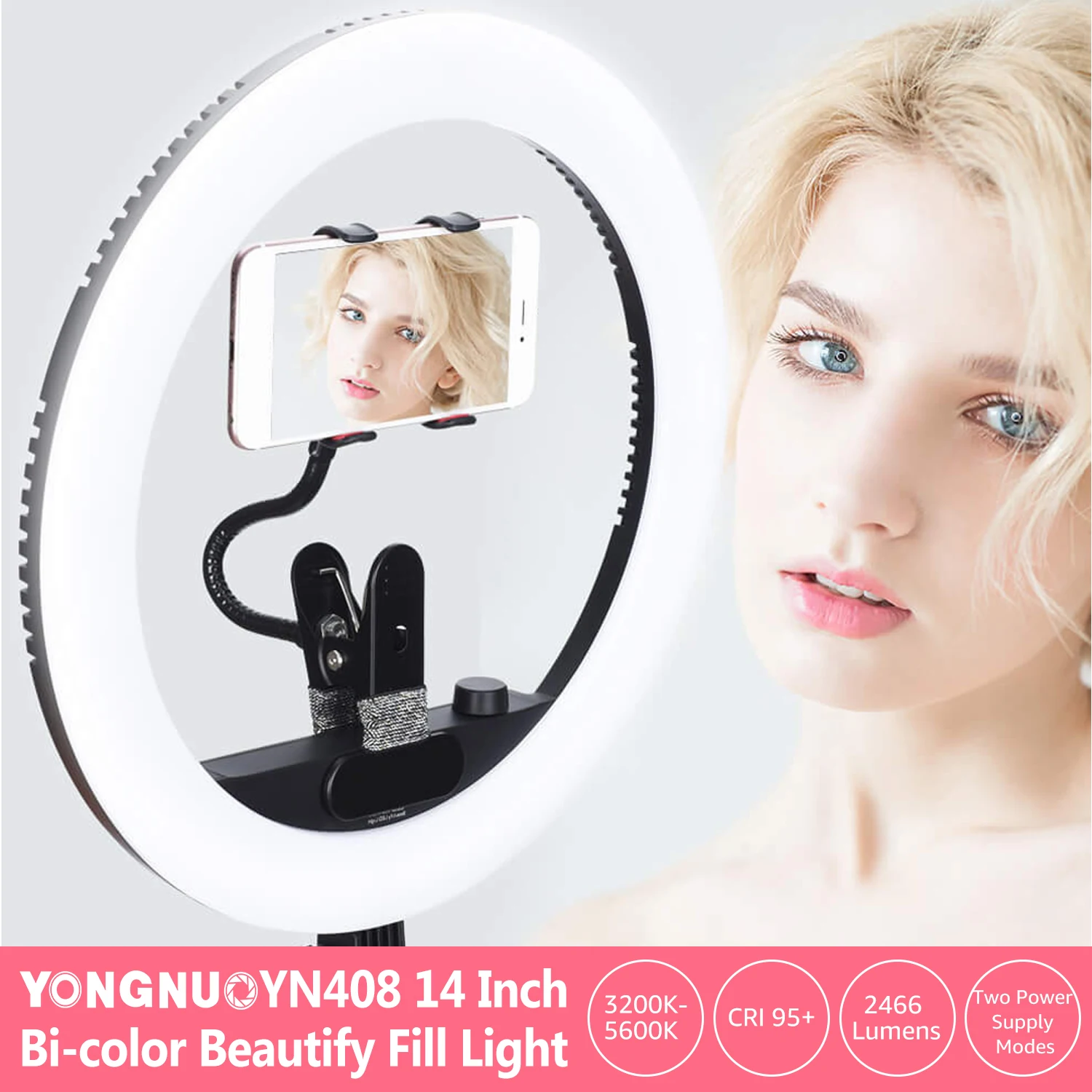 Двухцветный СВЕТОДИОДНЫЙ кольцевой светильник YONGNUO YN408 14 дюймов 3200K 5600K с