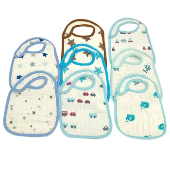 

BERNICE & MARTIN 100% Cotton Muslin Classic Adjustable and Soft Absorben Baby Girl Boy Snap Bib 8 Pack