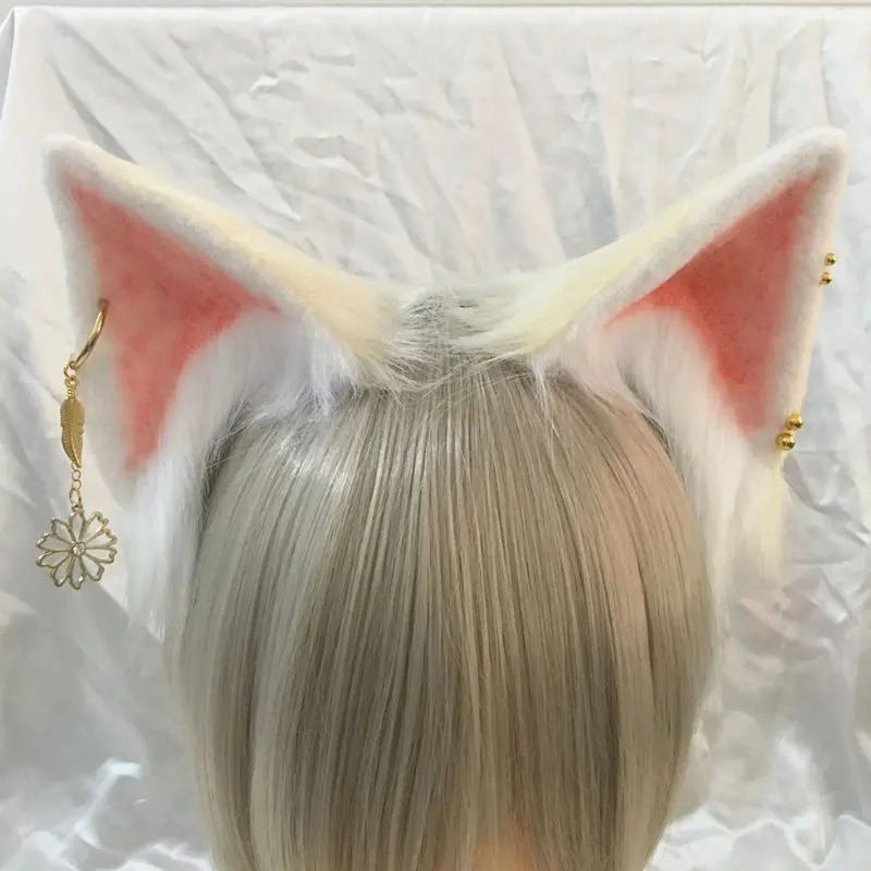 

Новый оригинальный белого и бежевого цвета; Лисьи ушки; Hairhoop Головные уборы для Косплэй костюм Ahri индивидуальный заказ