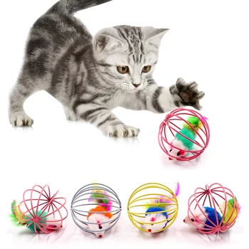 

Random Colour Plastic Cat Toys Feather Funny Cat Mice Shape 20 x 10cm False Mouse Pet Products Ball