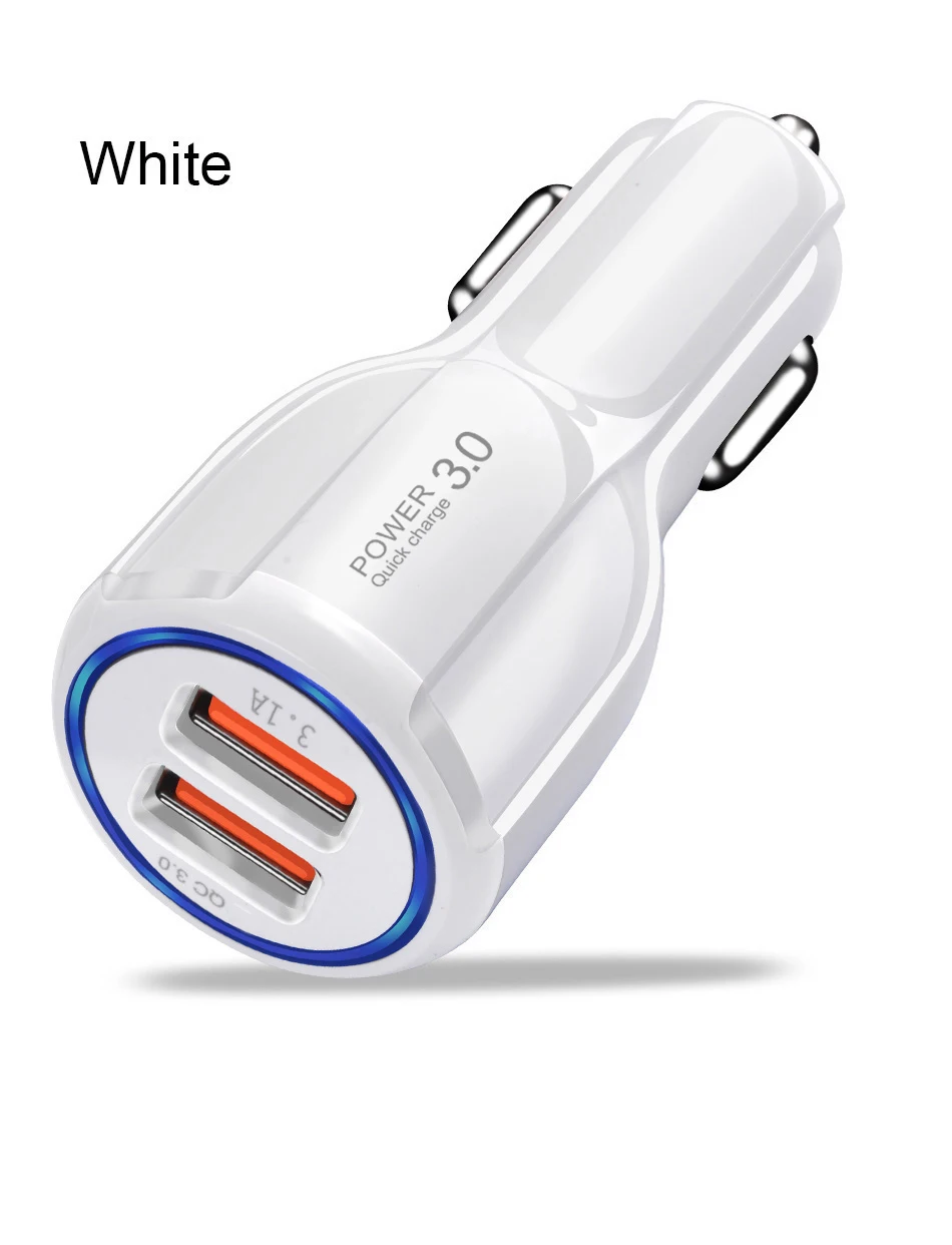 Автомобильное зарядное устройство OLAF с двумя usb-портами 3,0 А, быстрая зарядка, автомобильное зарядное устройство для iphone, samsung, Xiaomi, huawei, sony, автомобильное зарядное устройство - Тип штекера: White