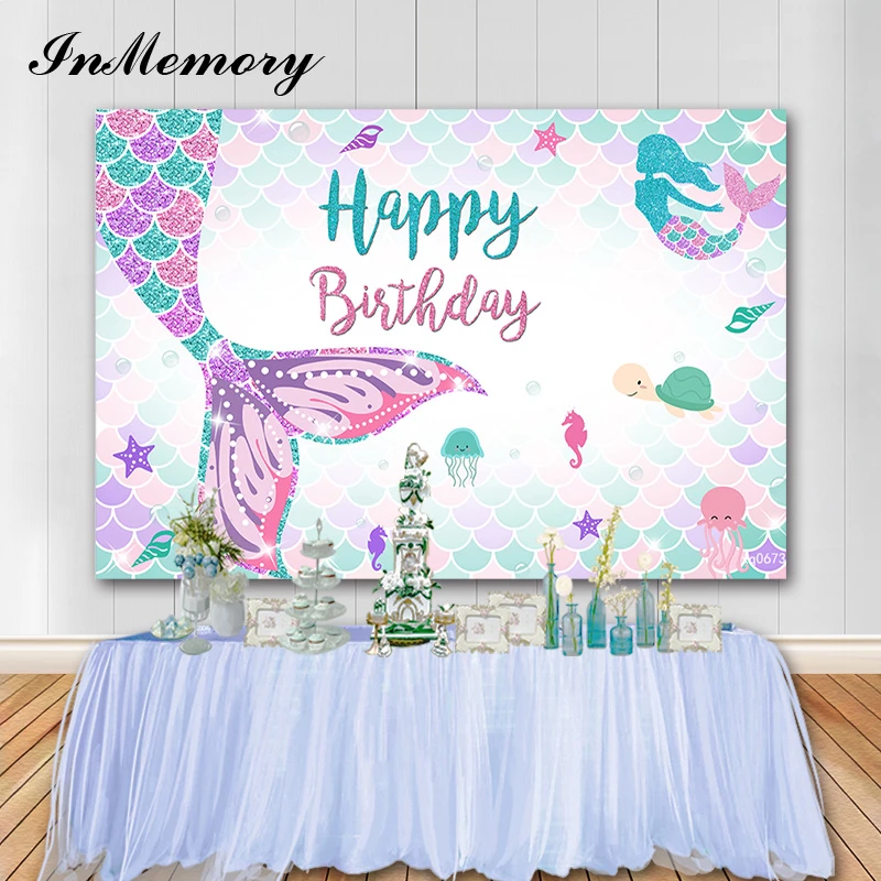 Inmemory Our Little Mermaid Theme Birthday Backdrops Mermaid Tail Girl  Birthday Party Photography Background Photo Booth Props - Backgrounds -  AliExpress