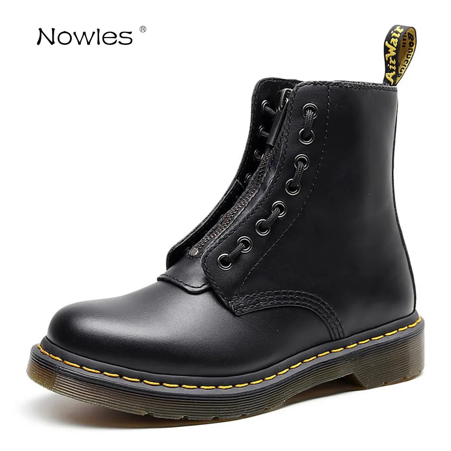 

M-tin Boots Zipper Platform Boots 8-hole Women Shoes Fashion Boots Round Toe Lace-up Size 34-41 Genuine Leather Ladies Shoes
