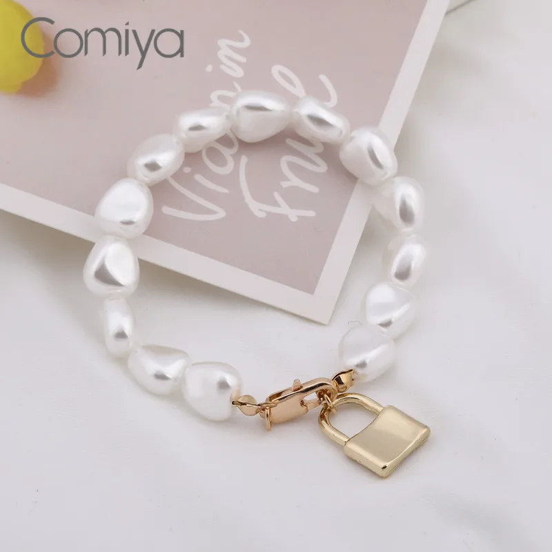 Comiya, модные браслеты для женщин, акриловые жемчужные бусы, элегантные массивные золотые цвета, цинковый сплав, замок, форма, браслет в индийском стиле, Femme