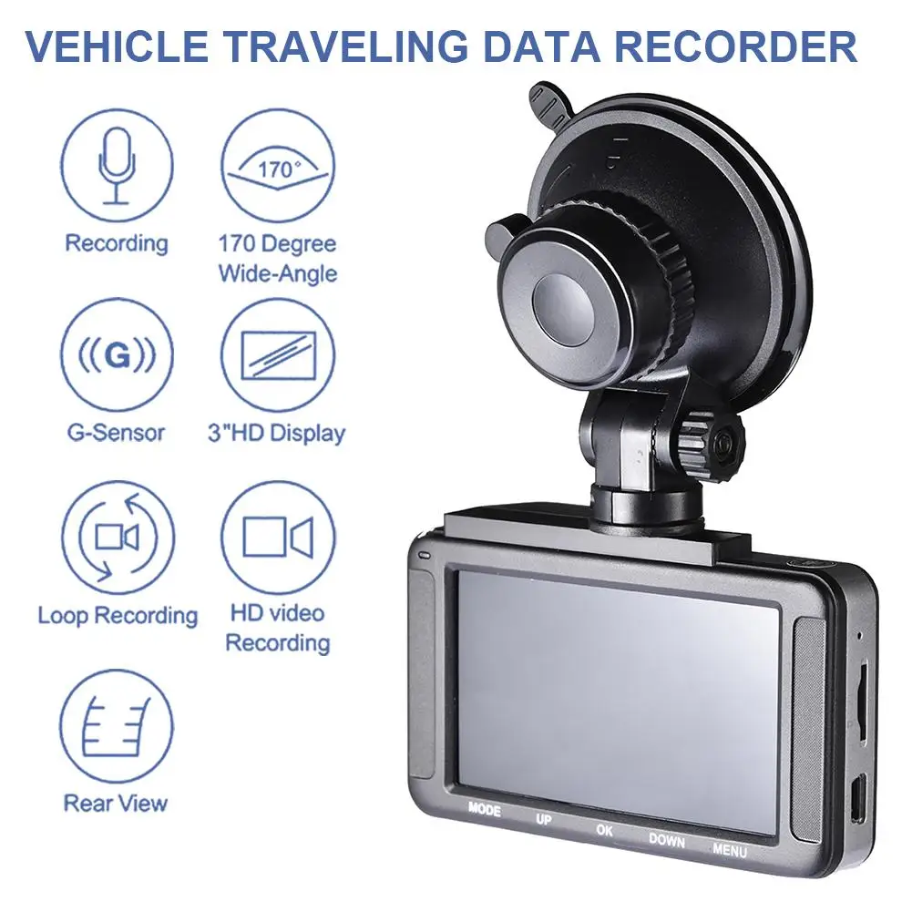 Car DVR Driving Recorder Dash Cam Full 1080P Dashboard Camera With 3.0 Inch HD Screen For Loop Recording Night Vision G-Sensor | Автомобили
