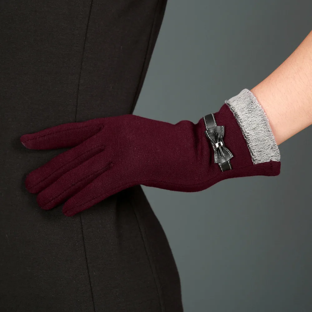 Элегантные женские перчатки зимние теплые банты мягкие перчатки рукавицы из кашемира полный палец женские перчатки# YL5