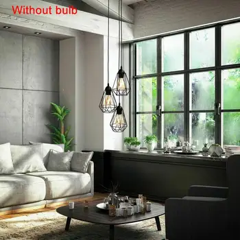 

Romantic Lampshade Parlor Chandelier Black Fashion Lamp Cage Dinning Room Bedroom Metal Wire Retro HangLamp