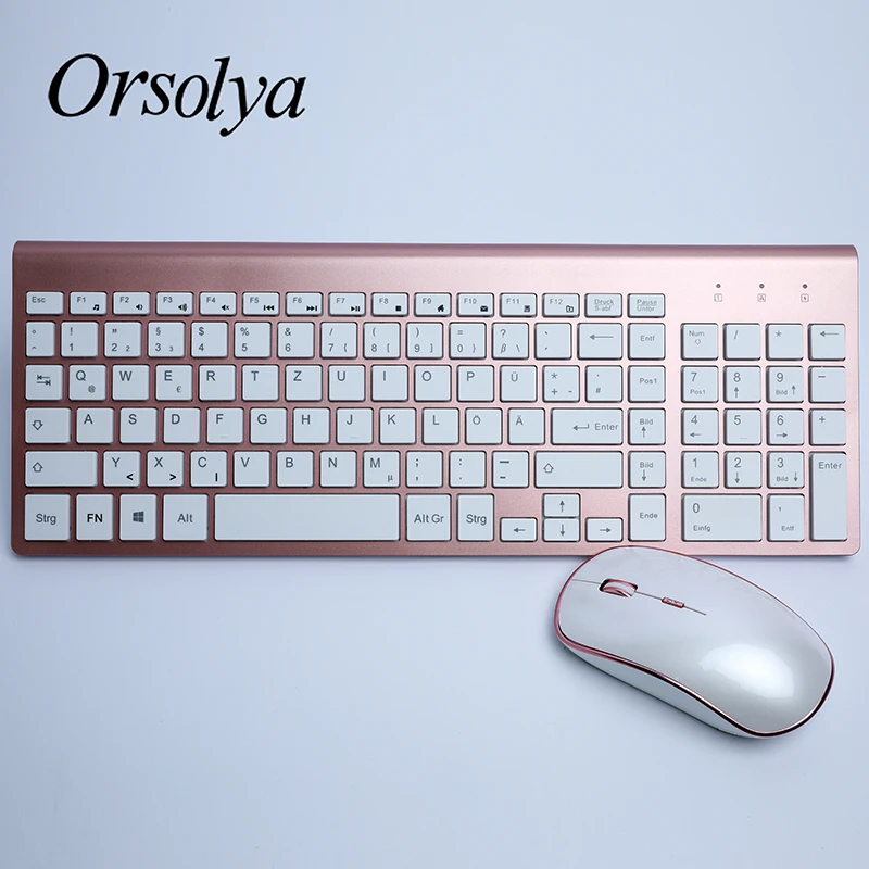 2,4G Беспроводная клавиатура и мышь Combo Orsolya Whisper-тихий, английский/Немецкий DE/Итальянский IT макет клавиатуры, розовое золото+ серебро