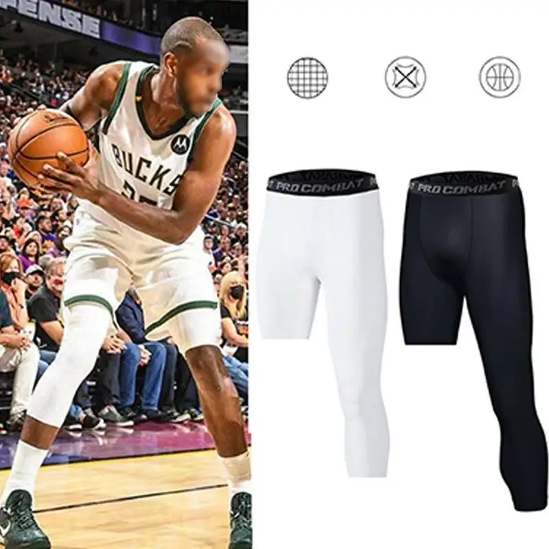 Pantalones de compresión 3/4 para hombre, mallas de compresión con  rodilleras, capas base para baloncesto, atléticas (2 piezas)