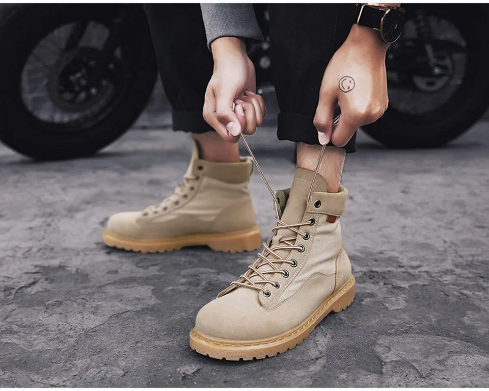 MUMUELI Beige Brown Black Suede Leather New Designer Casual Men Hiking Shoes High Top Quality Fashion Brand Male Boots G606