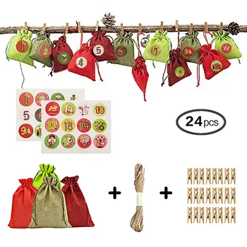 

24PC 2019 New Year Christmas Candy Bag Santa Claus Drawstring jute Sack Tableware Rustic Vintage Stockings Gift Bag 12x10cm 40P