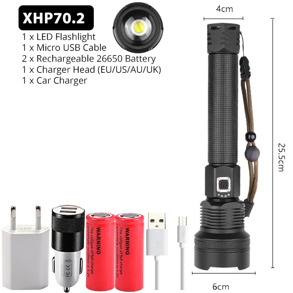 1000000 Lm Super Xhp190 Torcia Potente Led 18650 Xhp90 Torcia Led USB Torcia  Tattica Ricaricabile Zoom Luce a Mano