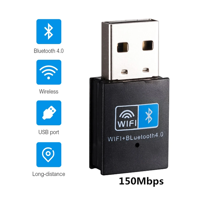 USB Network Adapters 150Mbps USB WiFi Adapter Receiver Bluetooth V4.0 Network Card Transmitter for PC Desktop Laptop Wireless WiFi Bluetooth Adapter 