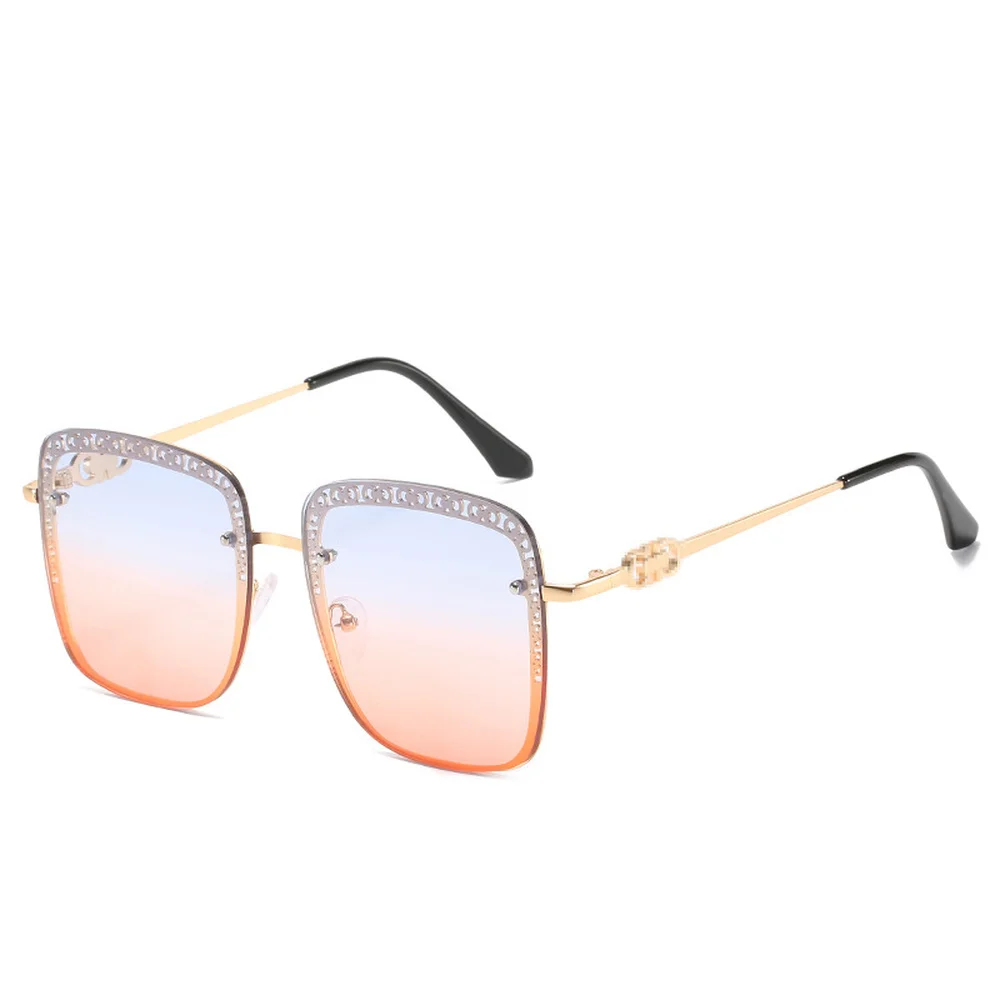 

New Fashion Square Rimless Women Sunglasses Vintage Oversized Brand Designer Sun glasses Female Personality Carved Outdoor Beach