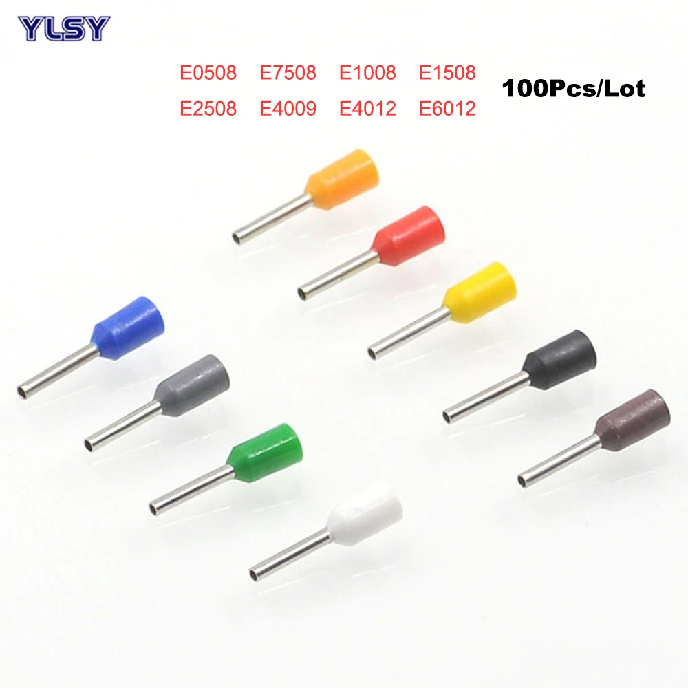 

100Pcs Tube insutated Cord End Terminals Electrical Crimp Terminal Brass Connector E0508-E6012 Wiring Cable Ferrules VE 22-10AWG