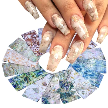 

16pcs Nail Foils Set Holographic Adhesive Stickers Gradient Marble Stone Designs Transfer Wraps Winter Nail Art Decals LA492-1