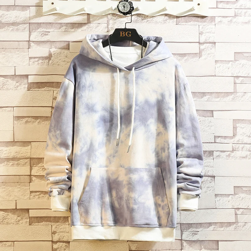 Толстовки мужские модные с принтом Tie Dye Повседневный хлопковый пуловер с капюшоном Мужская Уличная Джокер хип-хоп свободная толстовка мужская толстовка с капюшоном M-5XL