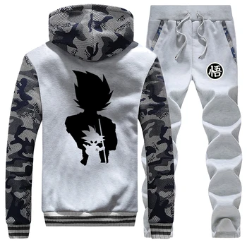 

Warm fashion Brand 2Pcs Thick new Outerwear+Pants Suits Mens Dragon Ball jacket pants Set Winter Casual Tracksuit Hoodies Sets