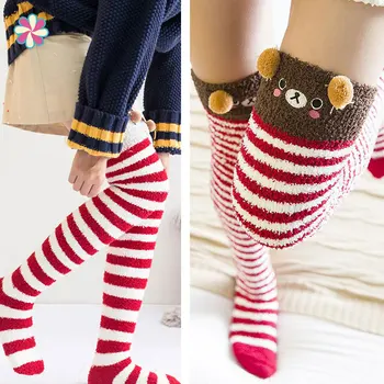 

2020 Cartoon Cute Women Socks Bear Animal Girls Cotton Socks Knee High Long Leg Warmers Cute Socks Soft Socks W118