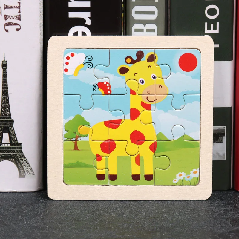 Детские, для малышей деревянные Мультяшные животные Пазлы привлекательные раннего обучения ручная головоломка пластина развивающие игрушки подарки для детей - Цвет: Giraffe