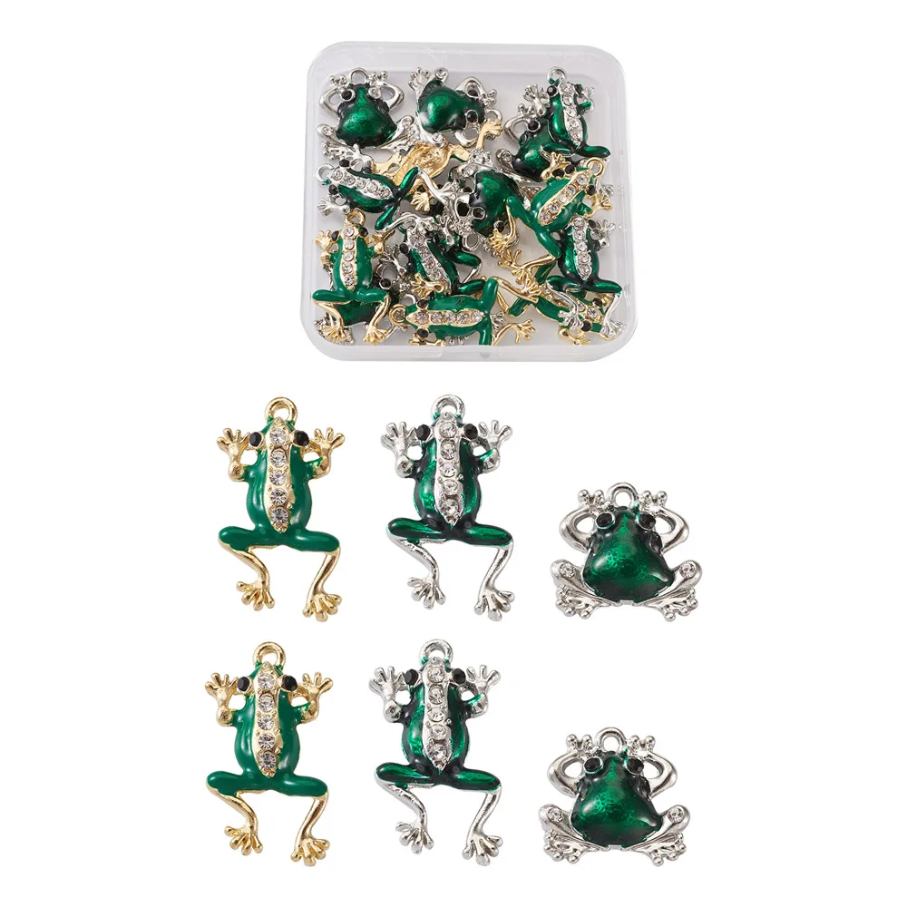

18 шт./кор. подвески из эмали и сплава с кристаллом Стразы в форме лягушки зеленого цвета для стильного ожерелья ювелирные изделия аксессуары