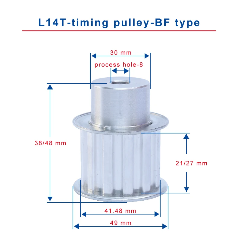 

L-14T Timing Pulley Process Hole 8 mm Teeth Pitch 9.525 mm Aluminum Pulley Wheel Slot Width 21/27 mm For 20/25 mm L Timing Belt