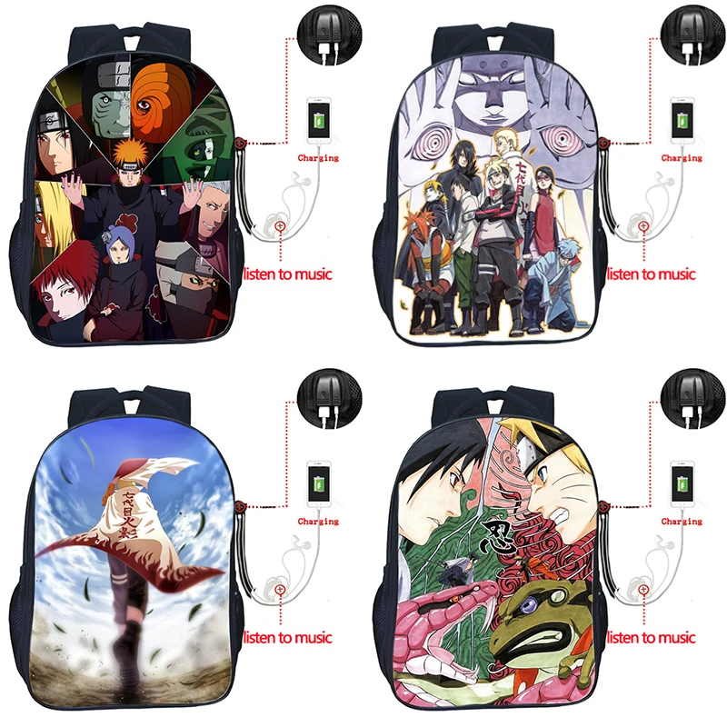 

Anime NARUTO USB Charge Boys Girls School Bags Teens Backpacks Sasuke Beautiful Knapsack Sharingan Men Women Travel Rucksack