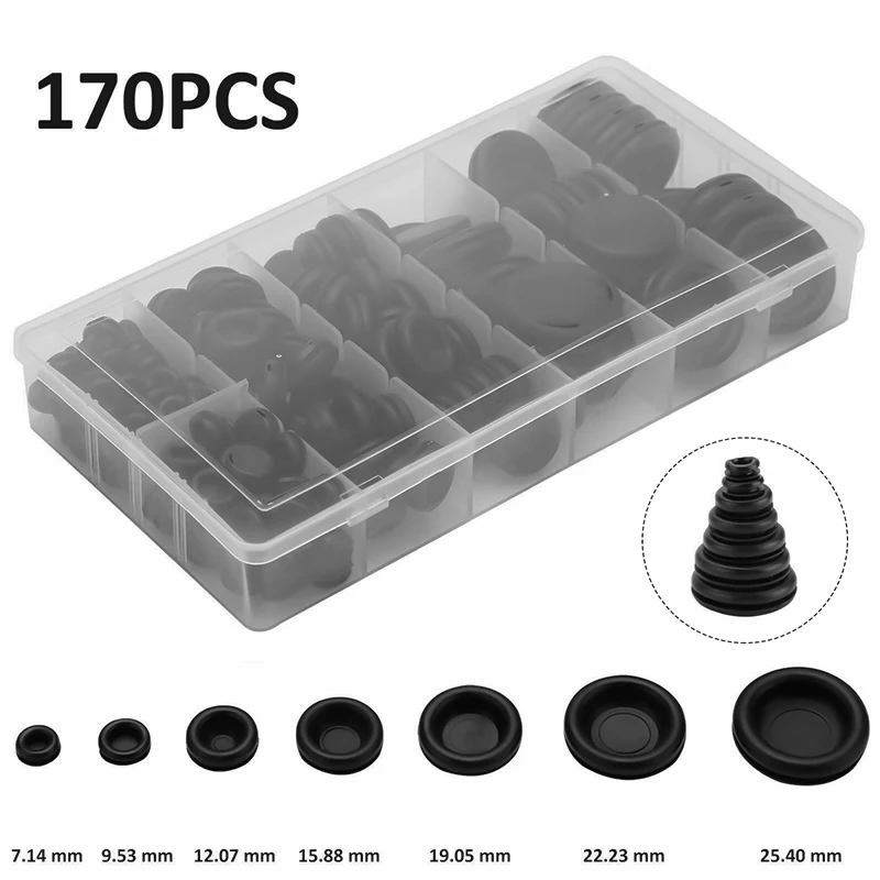 

170pcs Assortment Cap Blind Body Plugs Kit Rubber Sealing Grommets Set Multi Sizes Protect Wire Cable Accessories