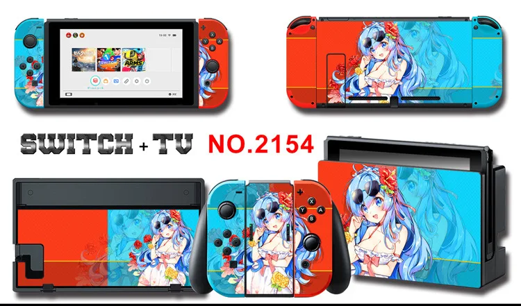 1set New Cute Anime Full Body Sticker for NS Switch Protective Cover Skin Colorful Art for Game Console Joy-Con Controller Decor