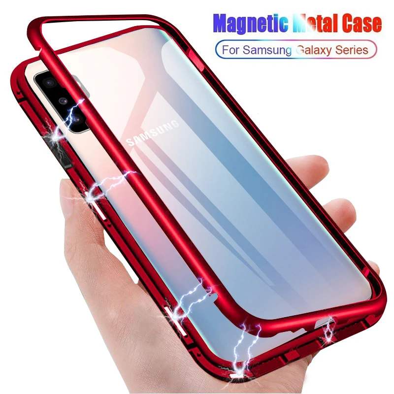 

Magnetic Metal Case For Samsung Galaxy Note 10 Plus 8 9 10+ Tempered Glass Flip Cases For Samsung S10 5G S8 S9 Plus S10e Shell