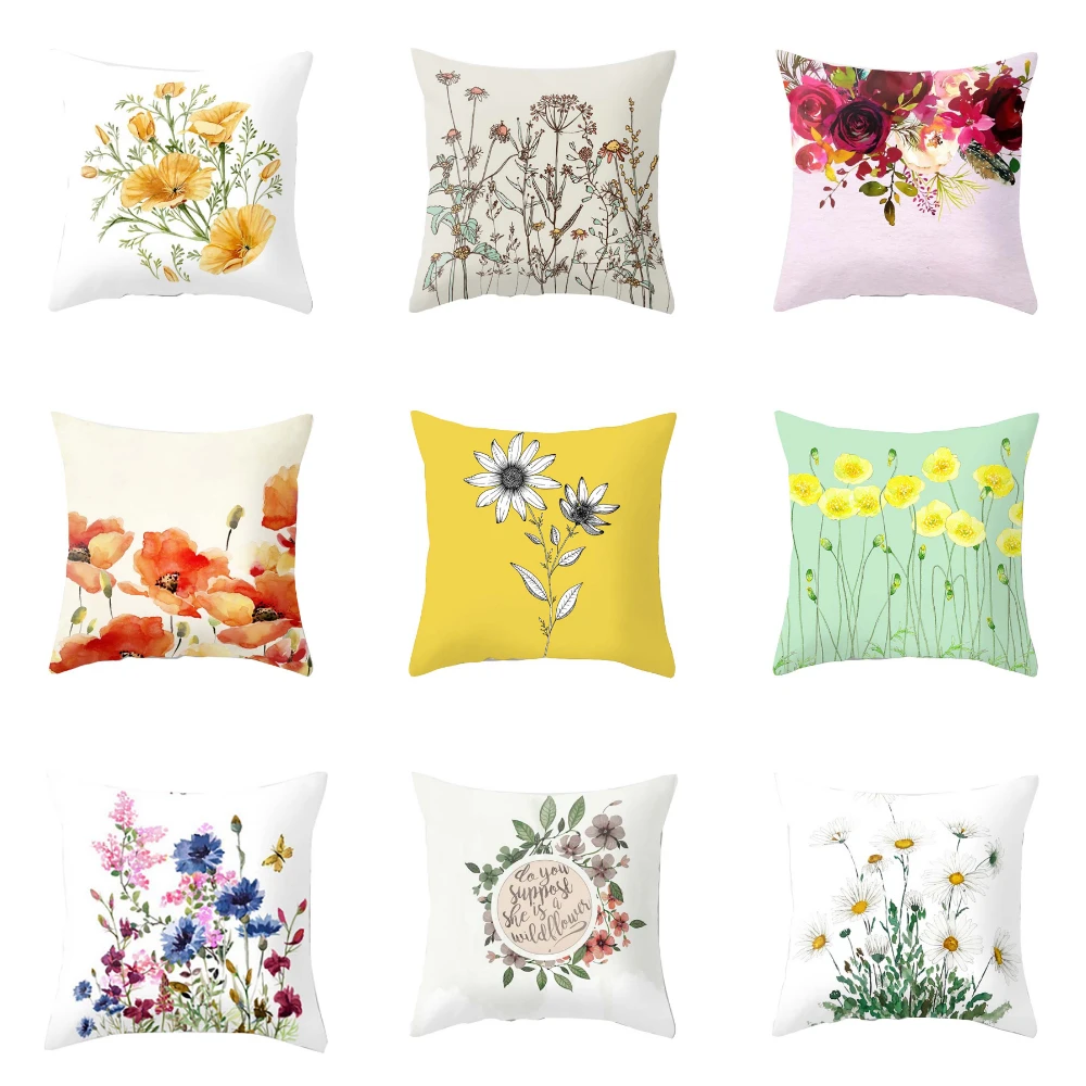 

Lychee Flower Plant Printed Cushion Case 45x45cm Colorful Polyester Peachskin Cushion Cover For Bedroom Home Office