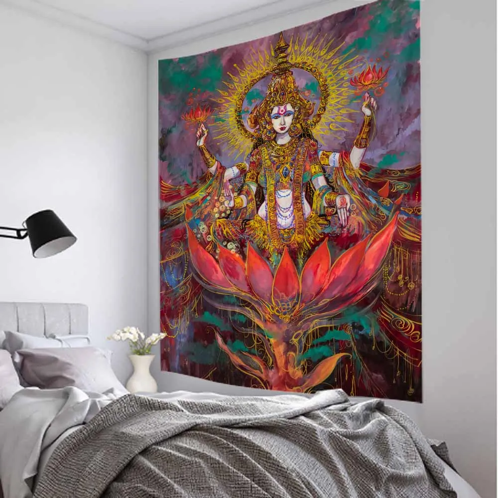 Retro mandala tapestry elephant head Buddha psychedelic flower plant wall hanging bohemian aesthetics home wall decoration 4