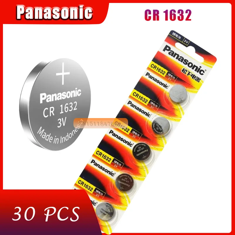 30 x Panasonic CR1632 кнопочный Миниатюрный элемент питания CR1632 автомобильный пульт дистанционного управления электрическая сигнализация 3 В литиевая батарея