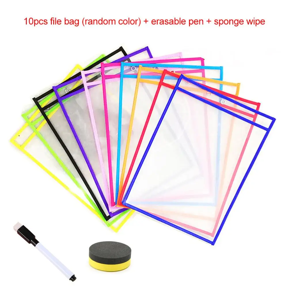 

PET Dry Erase File Bag Children a4 Vertical Transparent Rewritable Bag PVC Environmental Protection Sewing Learning Bag