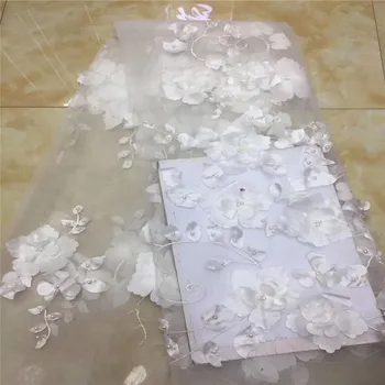 

Good Quality white 3D Flower Lace Tassel African Lace Fabric Latest Popular Nigerian beads Fabric for Wedding Evening Dresses