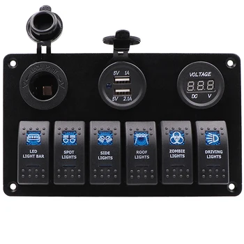 

6 Gang ON-OFF Toggle Switch Panel Dual USB 12V-24V Socket Charger LED Voltmeter For Car Boat Marine RV Truck Camper Boat
