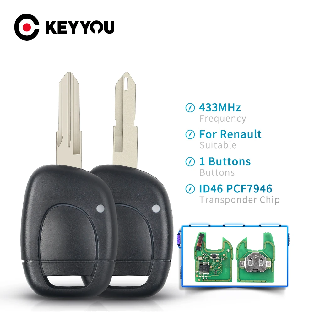 KEYYOU-mando a distancia para coche, llave para Renault Master Kangoo Clio Twingo NE72 Blade PCF7946 Chip 433MHZ, 1 botón sin cortar