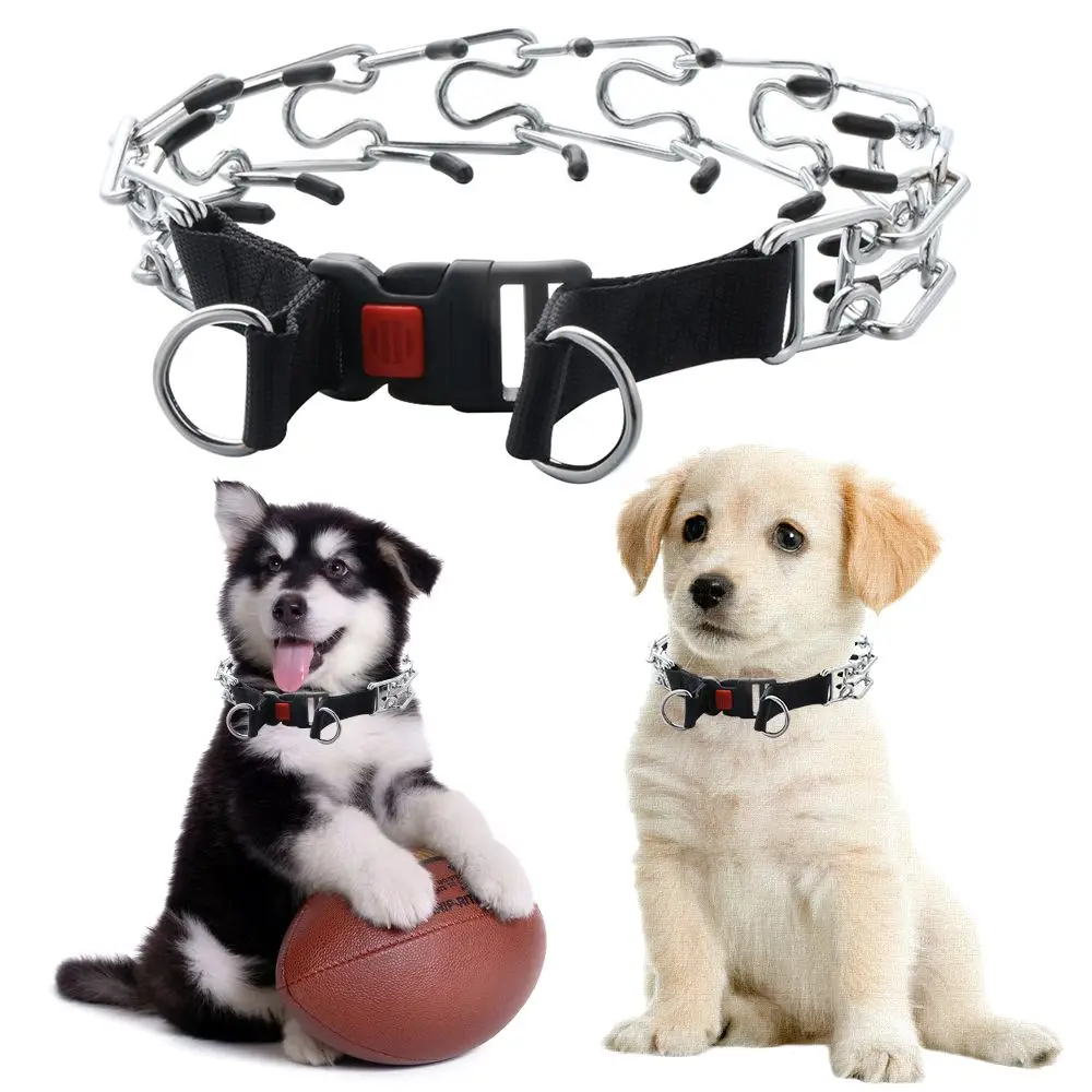 Fastshipping Adjustable Dog Prong Collar Pinch Training Stainless Steel Links Rubber Tips Quick Release Locking Carabiner | Дом и сад