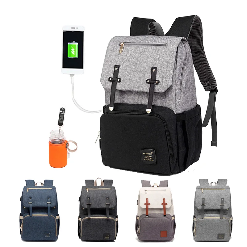 Baby Diaper Bag Waterproof Stroller Bag Maternity Backpack for Mom Daddy Patchwork Nursing Nappy Kits USB Warmer Holder Baby Diaper Bag Waterproof Stroller Bag Maternity Backpack for Mom Daddy Patchwork Nursing Nappy Kits USB Warmer Holder